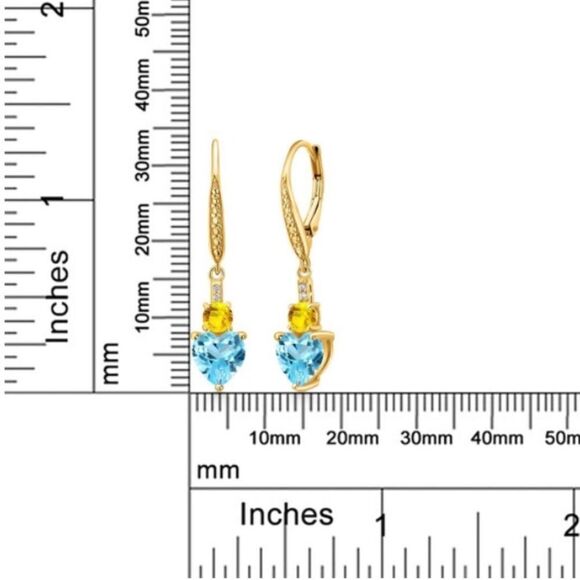 18K Yellow Gold 3.75 Cttw Swiss Blue Topaz and Yellow Sapphire Heart Earrings
